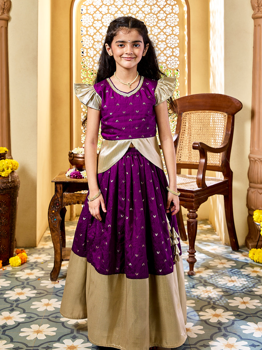 Girl's' Purple Lehenga Set