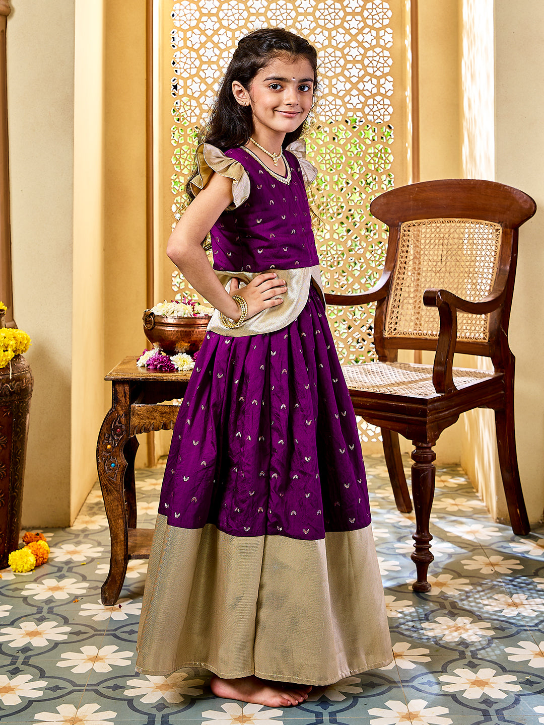 Girl's' Purple Lehenga Set