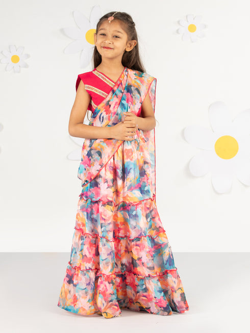 Girl's' Pink And Multicolour Lehenga Set