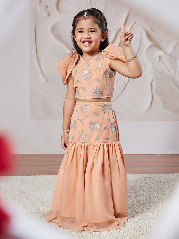 Girl's' Peach Lehenga Set