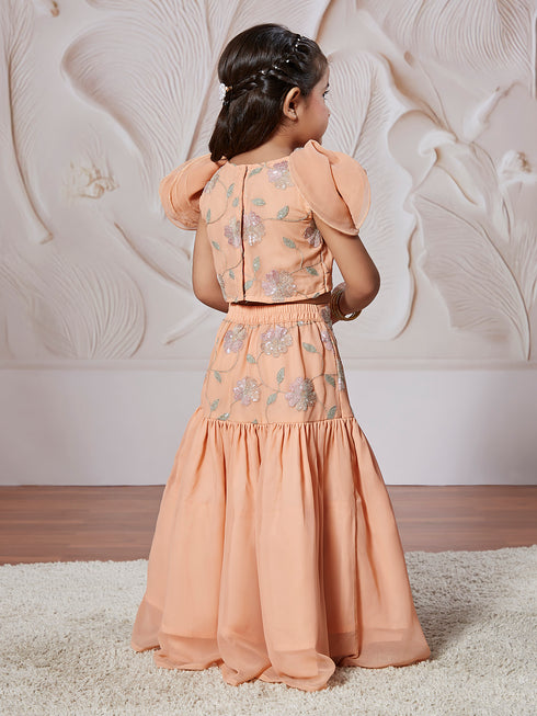 Girl's' Peach Lehenga Set