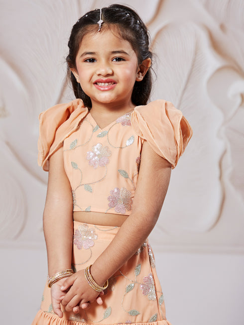 Girl's' Peach Lehenga Set