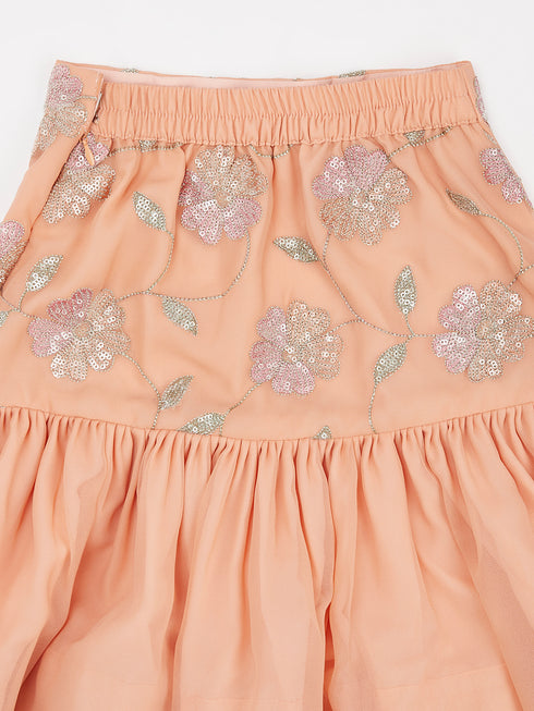 Girl's' Peach Lehenga Set