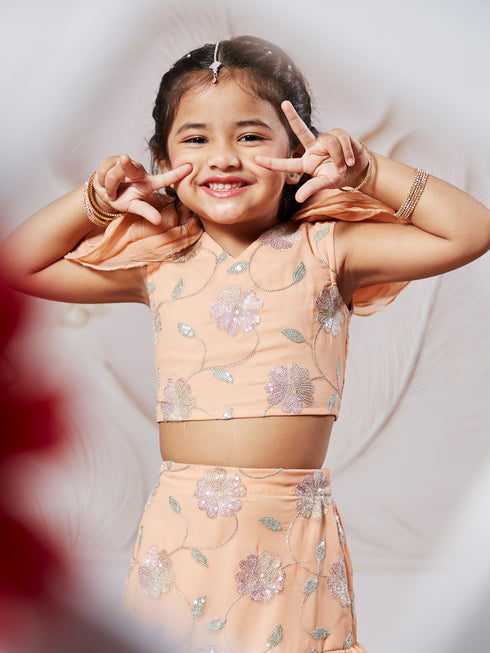 Girl's' Peach Lehenga Set