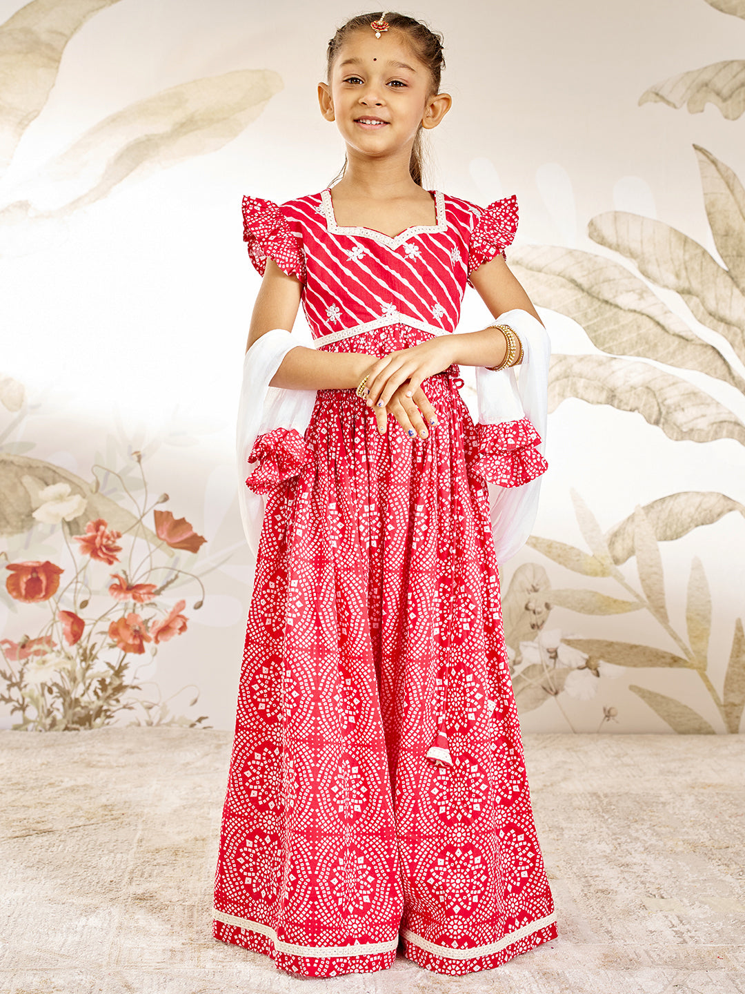 Girl's Red Cotton Lehenga Set