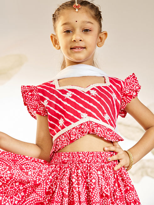 Girl's Red Cotton Lehenga Set