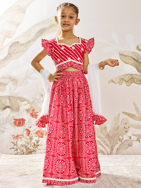 Girl's Red Cotton Lehenga Set