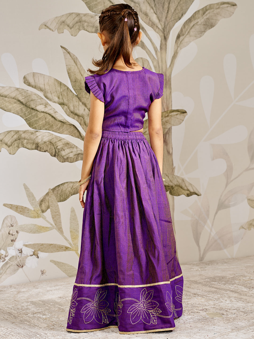 Girl's Purple Silk Lehenga Set