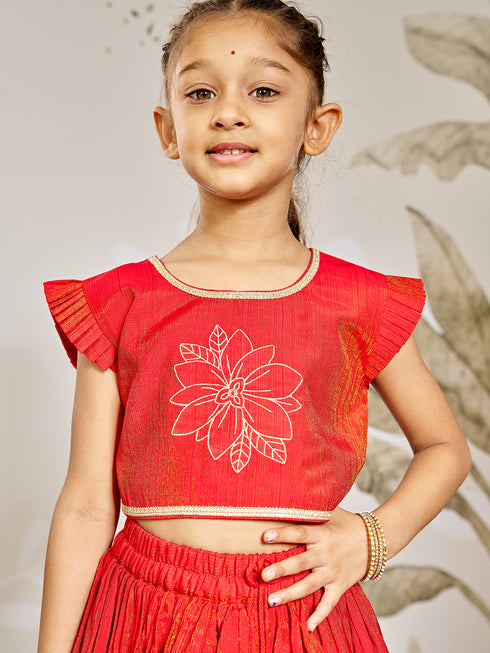 Girl's Red Silk Lehenga Set