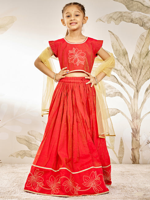 Girl's Red Silk Lehenga Set