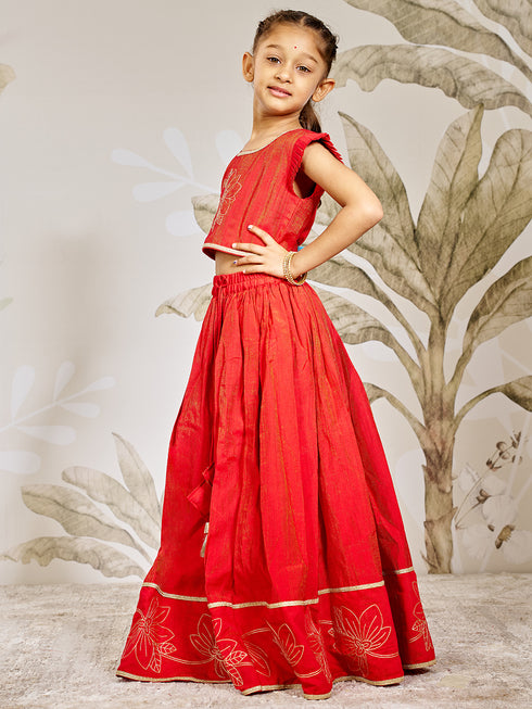 Girl's Red Silk Lehenga Set