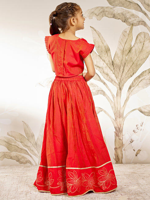 Girl's Red Silk Lehenga Set