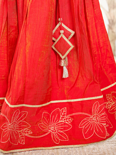 Girl's Red Silk Lehenga Set