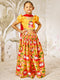 Girl's Mustard & Red Animal Print Lehenga Set