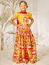 Girl's Mustard & Red Animal Print Lehenga Set