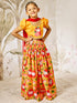 Girl's Mustard & Red Animal Print Lehenga Set
