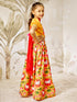 Girl's Mustard & Red Animal Print Lehenga Set