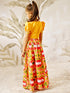 Girl's Mustard & Red Animal Print Lehenga Set