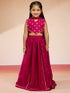 Vastramay Girls' Rani Pink Satin Lehenga Set with Embroidery