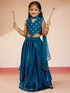 Vastramay Girls' Turquoise Satin Lehenga Set with Embroidery