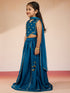 Vastramay Girls' Turquoise Satin Lehenga Set with Embroidery