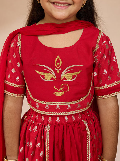 Vastramay Girls Red Viscose Lehenga Set