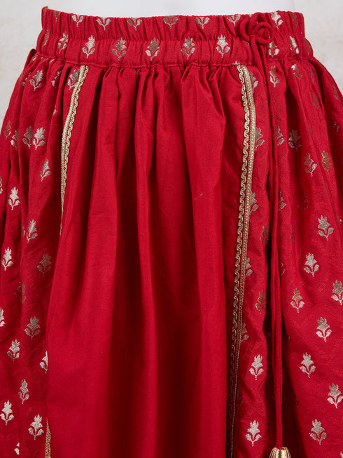 Vastramay Girls Red Viscose Lehenga Set