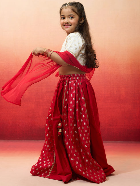 Vastramay Girls White Viscose Lehenga Set