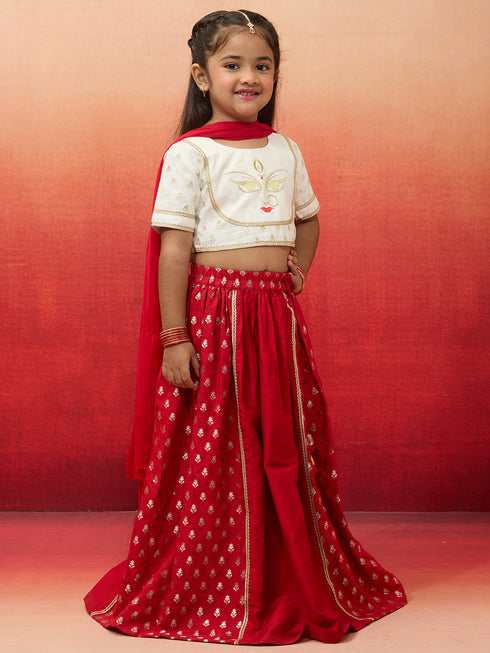 Vastramay Girls White Viscose Lehenga Set