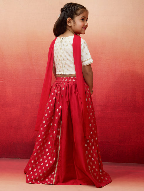 Vastramay Girls White Viscose Lehenga Set