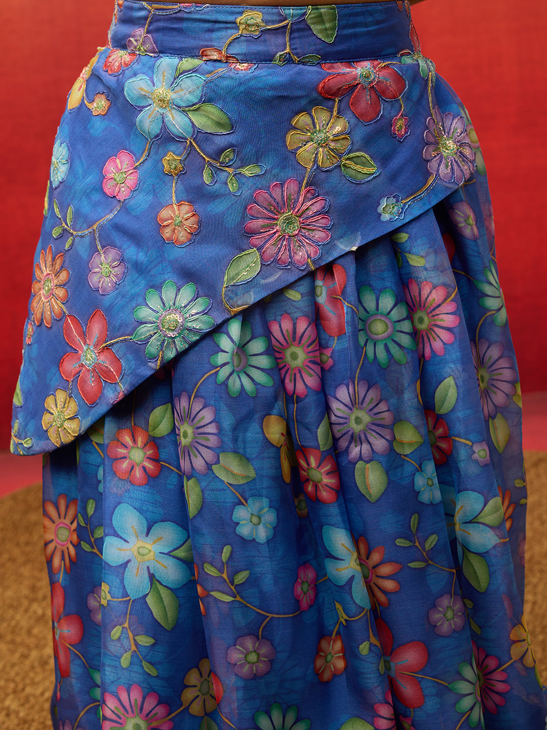 Vastramay Girls Blue Organza Lehenga Set