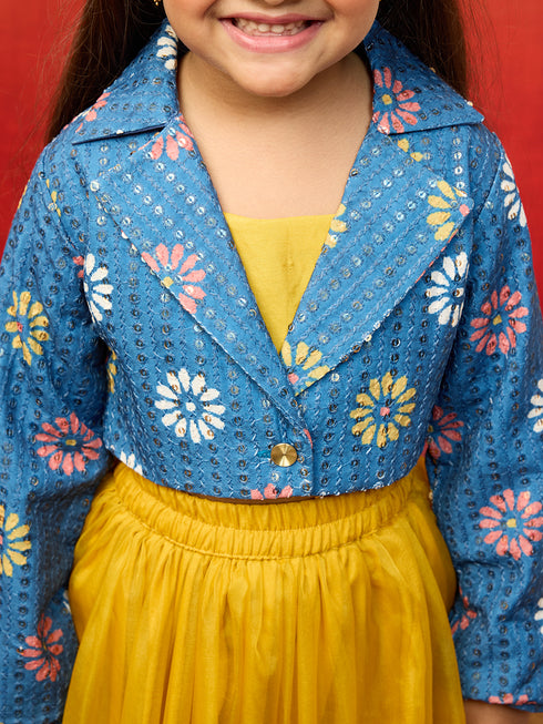 Vastramay Girls Yellow Lehenga Set with Jacket