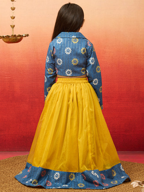 Vastramay Girls Yellow Lehenga Set with Jacket
