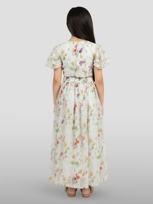 Girl's Cream Georgette Digital Print Lehenga Choli Set