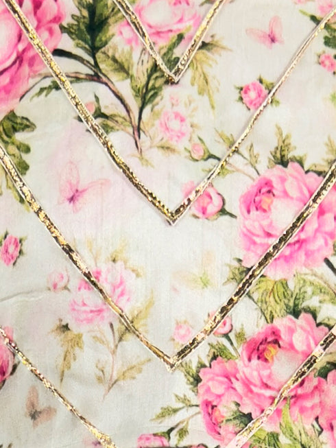 Girls Pink Dupion Silk Digital Print Lehenga Choli Set