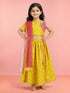 Girls Yellow Cotton Digital Animal Print Resham Embroidery Lehenga Choli with Net Dupatta Set