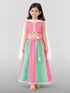 Girls' Pink Cotton Bandhani Print Lehenga Set with Aqua Lehenga & White Dupatta - Asymmetric Hem Festive Ethnic Wear