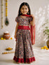 Girls Black Cotton-Blend Patola Print Lehenga Set