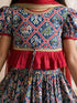 Girls's Blue Cotton-Blend Ikkat Cropped Length Lehenga With Choli And Dupatta Set