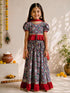 Girls's Blue Cotton-Blend Ikkat Cropped Length Lehenga With Choli And Dupatta Set