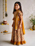 Girls's Mustard Cotton-Blend Ikkat Cropped Length Lehenga With Choli And Dupatta Set