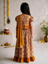 Girls's Mustard Cotton-Blend Ikkat Cropped Length Lehenga With Choli And Dupatta Set