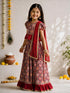 Girls's Red Cotton-Blend Ikkat Cropped Length Lehenga With Choli And Dupatta Set