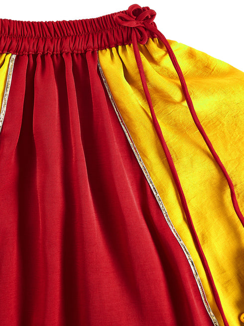 Girl's' Yellow And Red Lehenga Set