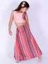 Girl's Pink Striped Skirt With Pink Crop Top
