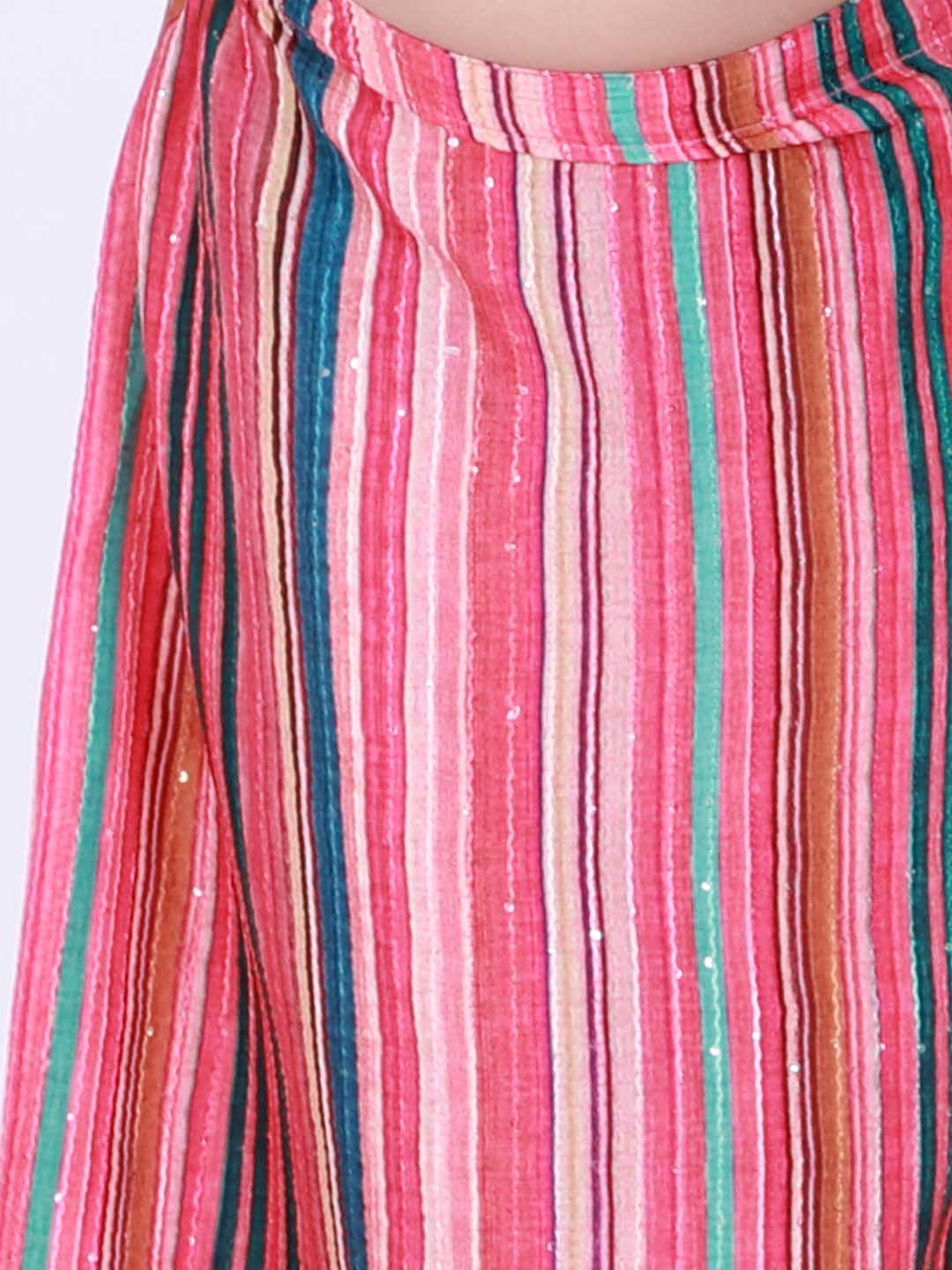 Girl's Pink Striped Skirt With Pink Crop Top