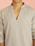 Men's Beige Cotton Linen Solid Thigh Length Co-ord Set with Wide Leg Pant