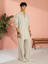 Men's Beige Cotton Linen Solid Thigh Length Co-ord Set with Wide Leg Pant