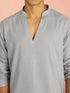 Men's Grey Cotton Linen Solid Thigh Length Co-ord Set with Wide Leg Pant