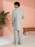 Men's Grey Cotton Linen Solid Thigh Length Co-ord Set with Wide Leg Pant